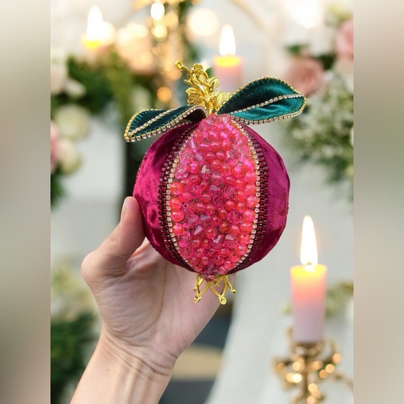Handmade velvet pomegranate. Home decor. Norooz decor. Yalda night decoration. - Picture 3 of 7